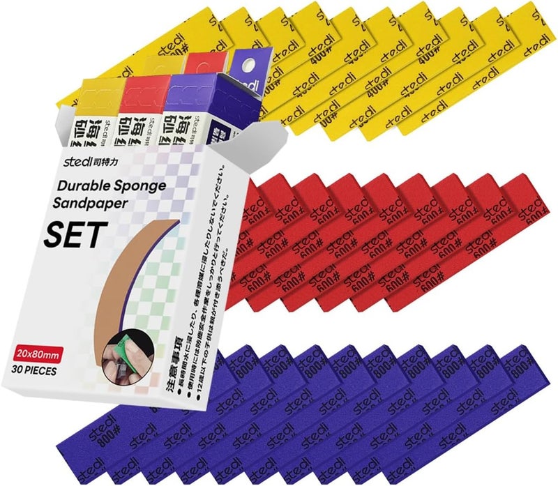 Stedi Sanding Sponge for Model Gundam Building,3mm Hobby Model Tools Hand Sanding Block Waterproof Wet Dry Reuse #400#600#800 Grit Sandpaper, 30 Sheets - Image 1